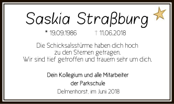 Todesanzeige von Sastia Straßburg von SYK