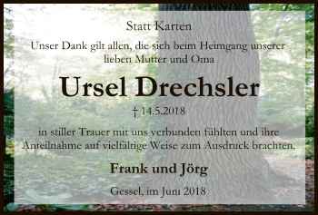 Todesanzeige von Ursel Drechsler von SYK