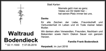 Todesanzeige von Waltraud Bodendieck von SYK