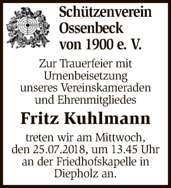 Todesanzeige von Fritz Kuhlmann von SYK