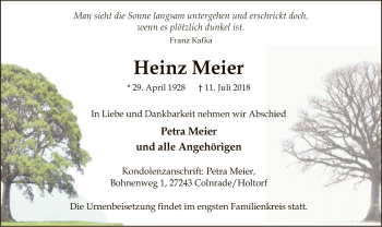 Todesanzeige von Heinz Meier von SYK