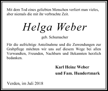 Todesanzeige von Helga Weber von SYK