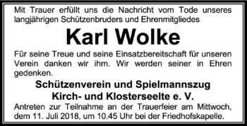 Todesanzeige von Karl Wolke von SYK