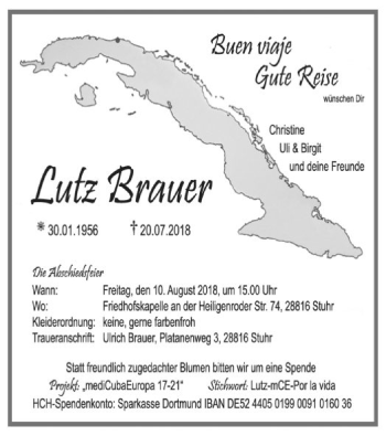 Todesanzeige von Lutz Brauer von SYK