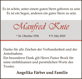 Todesanzeige von Manfred Knie von SYK