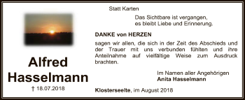 Todesanzeige von Alfred Hasselmann von SYK