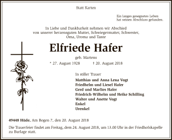 Todesanzeige von Elfriede Hafer von SYK