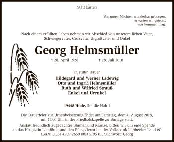 Todesanzeige von Georg Helmsmüller von SYK