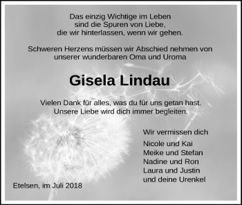 Todesanzeige von Gisela Lindau von SYK