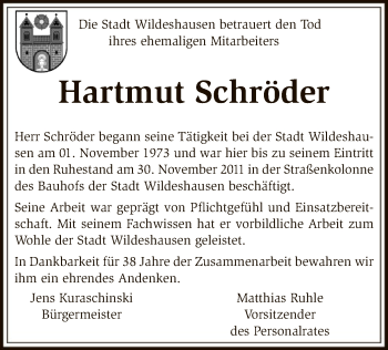 Todesanzeige von Hartmut Schröder von SYK