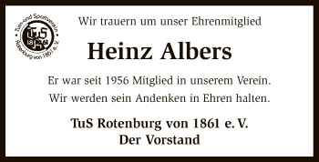 Todesanzeige von Heinz Albers von SYK