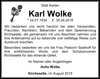 Todesanzeige von Karl Wolke von SYK