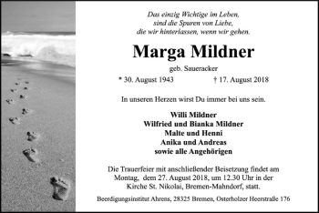 Todesanzeige von Marga Mildner von SYK