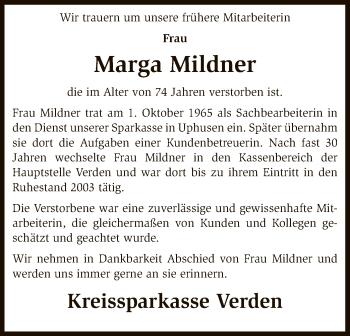 Todesanzeige von Marga Mildner von SYK