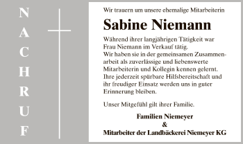 Todesanzeige von Sabine Niemann von SYK
