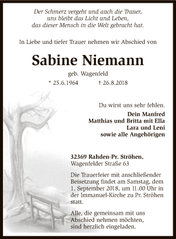 Todesanzeige von Sabine Niemann von SYK