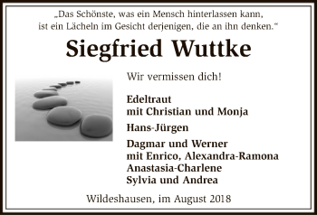 Todesanzeige von Siegfried Wuttke von SYK