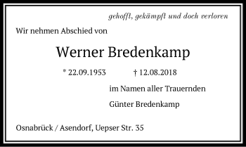 Todesanzeige von Werner Bredenkamp von SYK