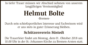 Todesanzeige von Helmut Bolte von SYK
