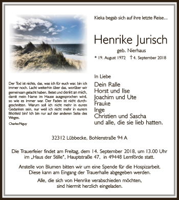 Todesanzeige von Henrike Jurisch von SYK
