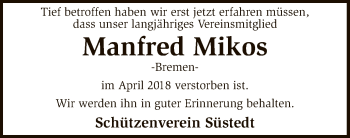 Todesanzeige von Manfred Mikos von SYK