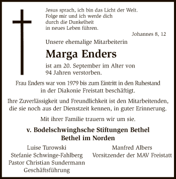 Todesanzeige von Marga Enders von SYK