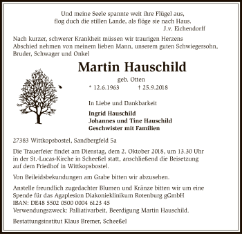 Todesanzeige von Martin Hauschild von SYK