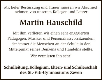 Todesanzeige von Martin Hauschild von SYK