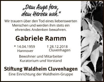 Todesanzeige von Gabriele Ramm von SYK