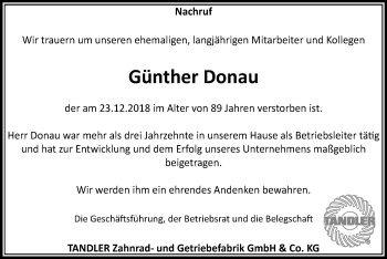 Todesanzeige von Günther Donau von SYK