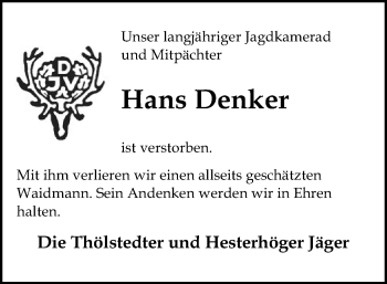Todesanzeige von Hans Denker von SYK
