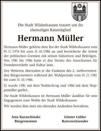 Todesanzeige von Hermann Müller von SYK