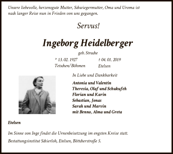 Todesanzeige von Ingeborg Heidelberger von SYK