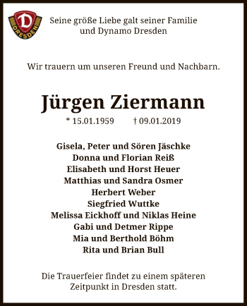 Todesanzeige von Jürgen Ziermann von SYK