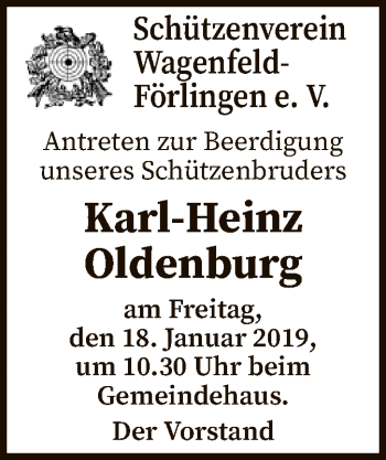 Todesanzeige von Karl-Heinz Oldenburg von SYK