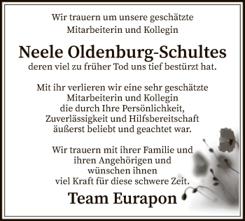 Todesanzeige von Neele Oldenburg-Schultes von SYK