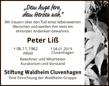 Todesanzeige von Peter Liß von SYK