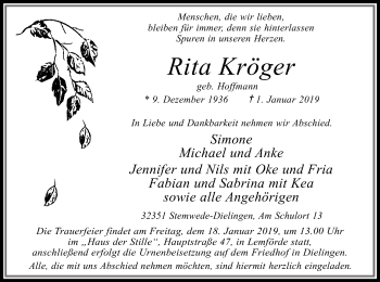 Todesanzeige von Rita Kröger von SYK