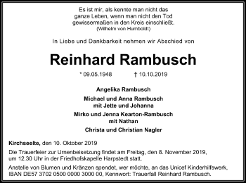 Todesanzeige von Reinhard Rambusch von SYK