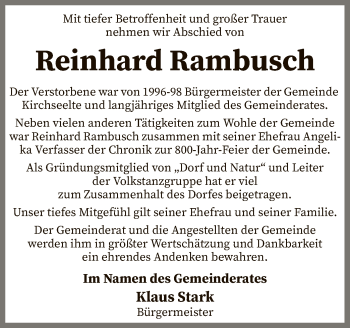 Todesanzeige von Reinhard Rambusch von SYK