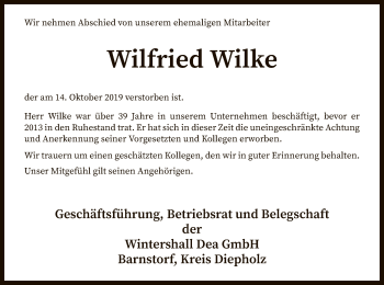Todesanzeige von Wilfried Wilke von SYK