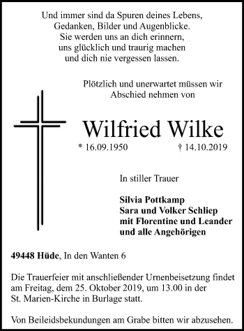 Todesanzeige von Wilfried Wilke von SYK