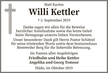 Todesanzeige von Willi Kettler von SYK