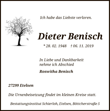 Todesanzeige von Dieter Benisch von SYK