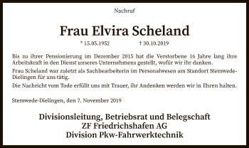 Todesanzeige von Elvira Scheland von SYK