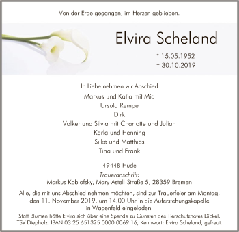 Todesanzeige von Elvira Scheland von SYK