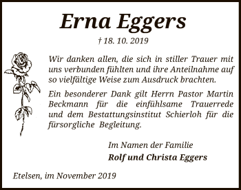 Todesanzeige von Erna Eggers von SYK