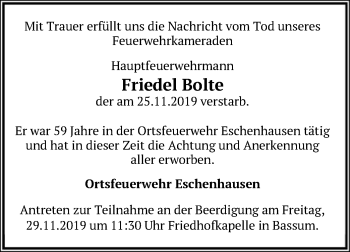 Todesanzeige von Friedel Bolte von SYK