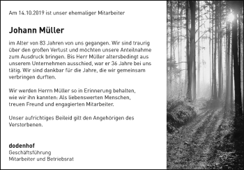 Todesanzeige von Johann Müller von SYK