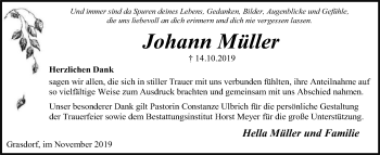Todesanzeige von Johann Müller von SYK